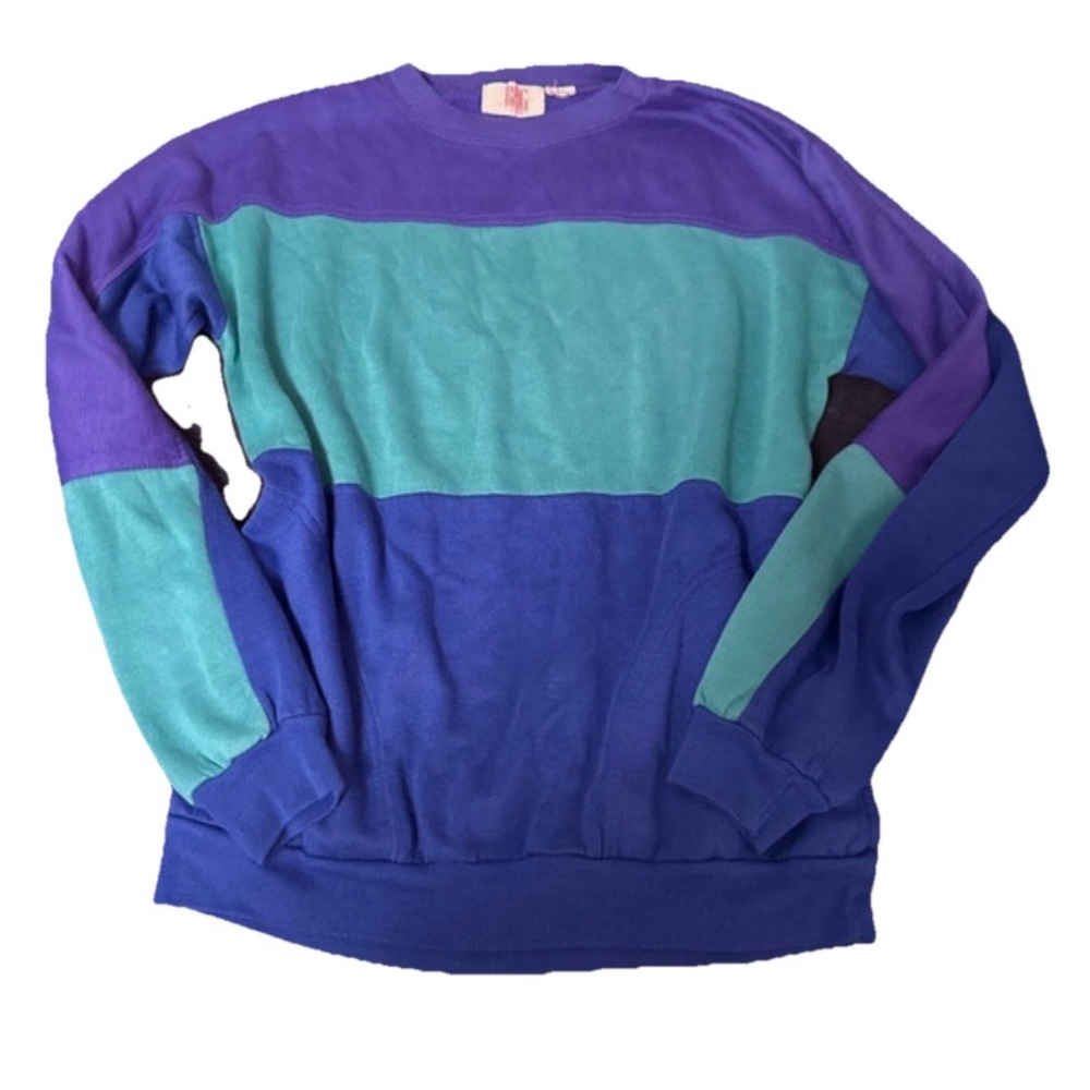 Vintage B.O.G Sport Colorblock Crewneck Sweater - Purple and Blue